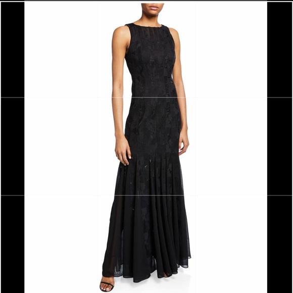 🔖 HALSTON HERITAGE Floral Organza Jacquard Gown Dress 695$ - Picture 6 of 8